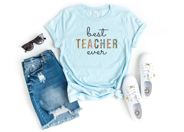 T-Shirt-Best Teacher Ever T-Shirt-S-Heather Ice Blue-Jack N Roy