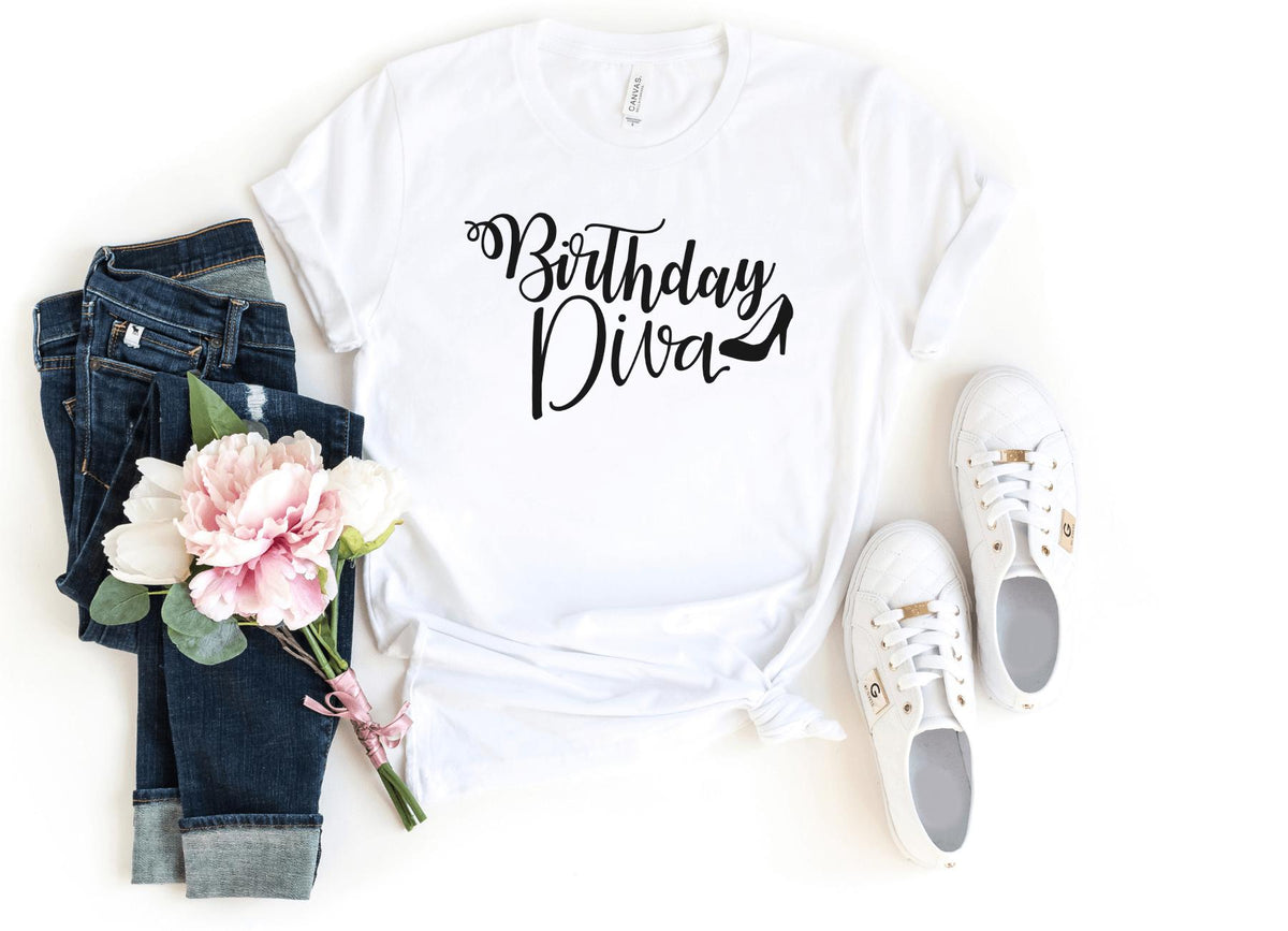 T-Shirt-Birthday Diva T-Shirt-S-White-Jack N Roy