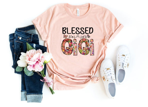 T-Shirt-Blessed Gigi (Paisley Design) T-Shirt-S-Heather Peach-Jack N Roy