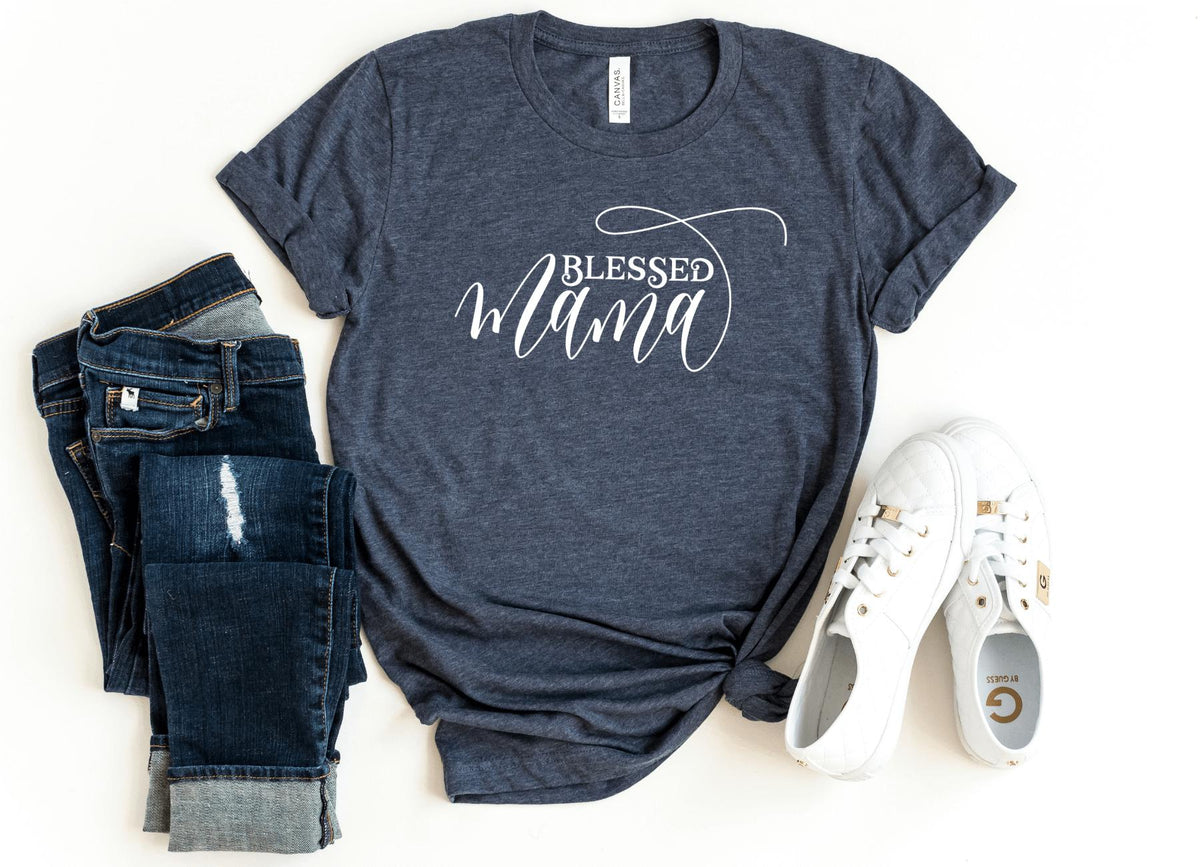 T-Shirt-Blessed Mama T-Shirt-S-Heather Navy-Jack N Roy