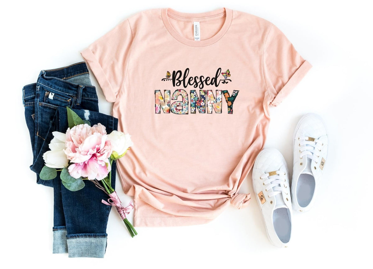 T-Shirt-Blessed Nanny (Paisley Design) T-Shirt-S-Heather Peach-Jack N Roy