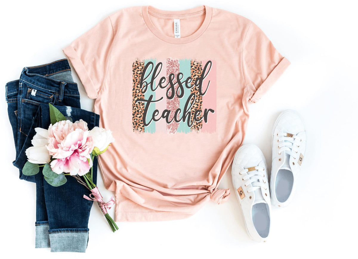 T-Shirt-Blessed Teacher T-Shirt-S-Heather Peach-Jack N Roy