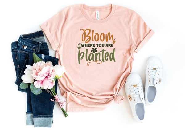 T-Shirt-Bloom Where You're Planted T-Shirt-S-Heather Peach-Jack N Roy