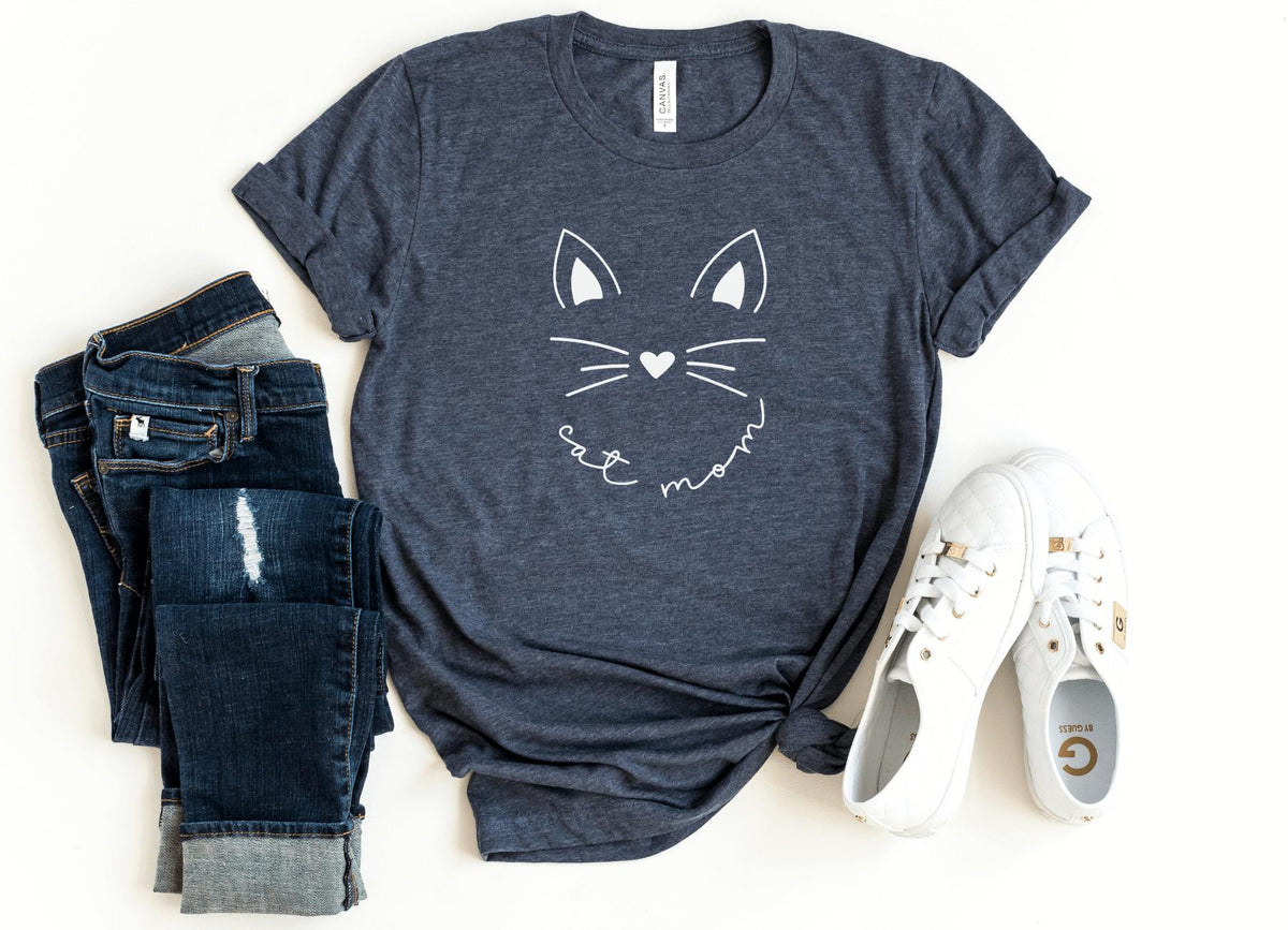 T-Shirt-Cat Mom T-Shirt-S-Heather Navy-Jack N Roy