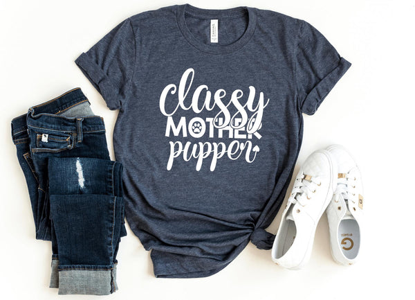 T-Shirt-Classy Mother Pupper T-Shirt-S-Heather Navy-Jack N Roy