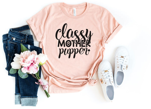 T-Shirt-Classy Mother Pupper T-Shirt-S-Heather Peach-Jack N Roy