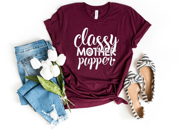 T-Shirt-Classy Mother Pupper T-Shirt-S-Maroon-Jack N Roy