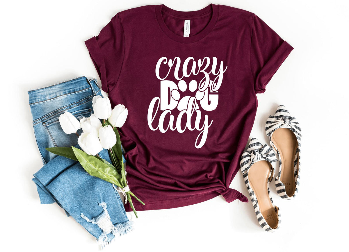 T-Shirt-Crazy Dog Lady T-Shirt-S-Maroon-Jack N Roy