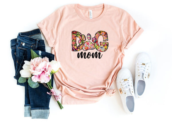 T-Shirt-Dog Mom (Paisley Design) T-Shirt-S-Heather Peach-Jack N Roy