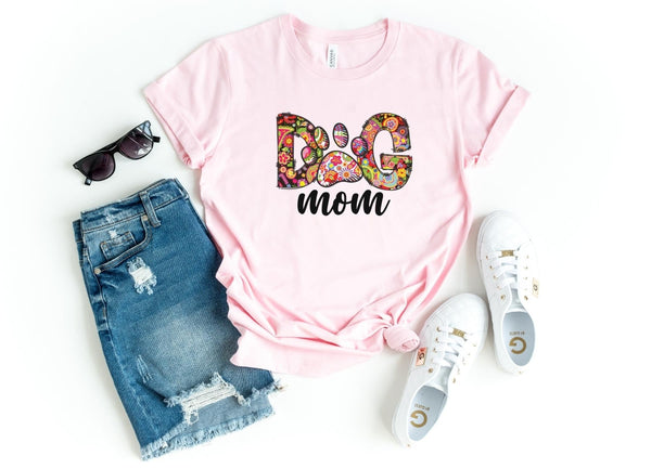 T-Shirt-Dog Mom (Paisley Design) T-Shirt-S-Pink-Jack N Roy