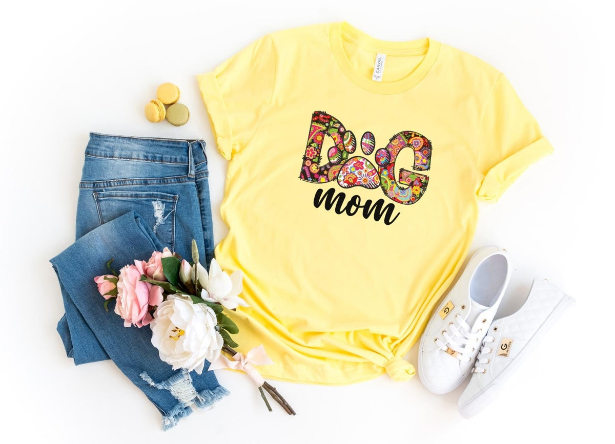 T-Shirt-Dog Mom (Paisley Design) T-Shirt-S-Yellow-Jack N Roy