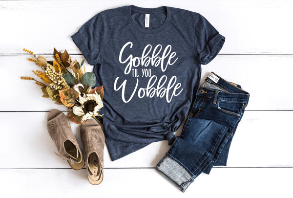 T-Shirt-Gobble Til You Wobble T-Shirt-S-Heather Navy-Jack N Roy