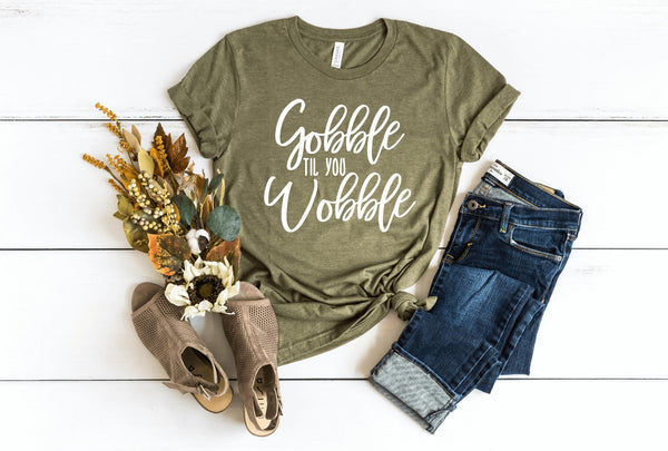 T-Shirt-Gobble Til You Wobble T-Shirt-S-Heather Olive-Jack N Roy