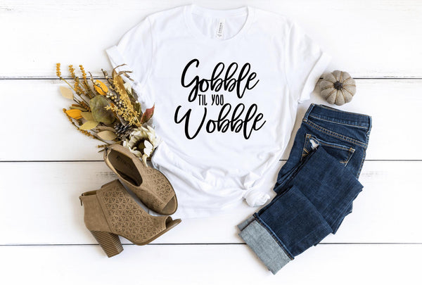 T-Shirt-Gobble Til You Wobble T-Shirt-S-White-Jack N Roy