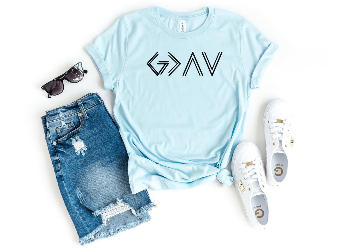 T-Shirt-God Is Greater Than Ups & Downs T-Shirt-S-Heather Ice Blue-Jack N Roy