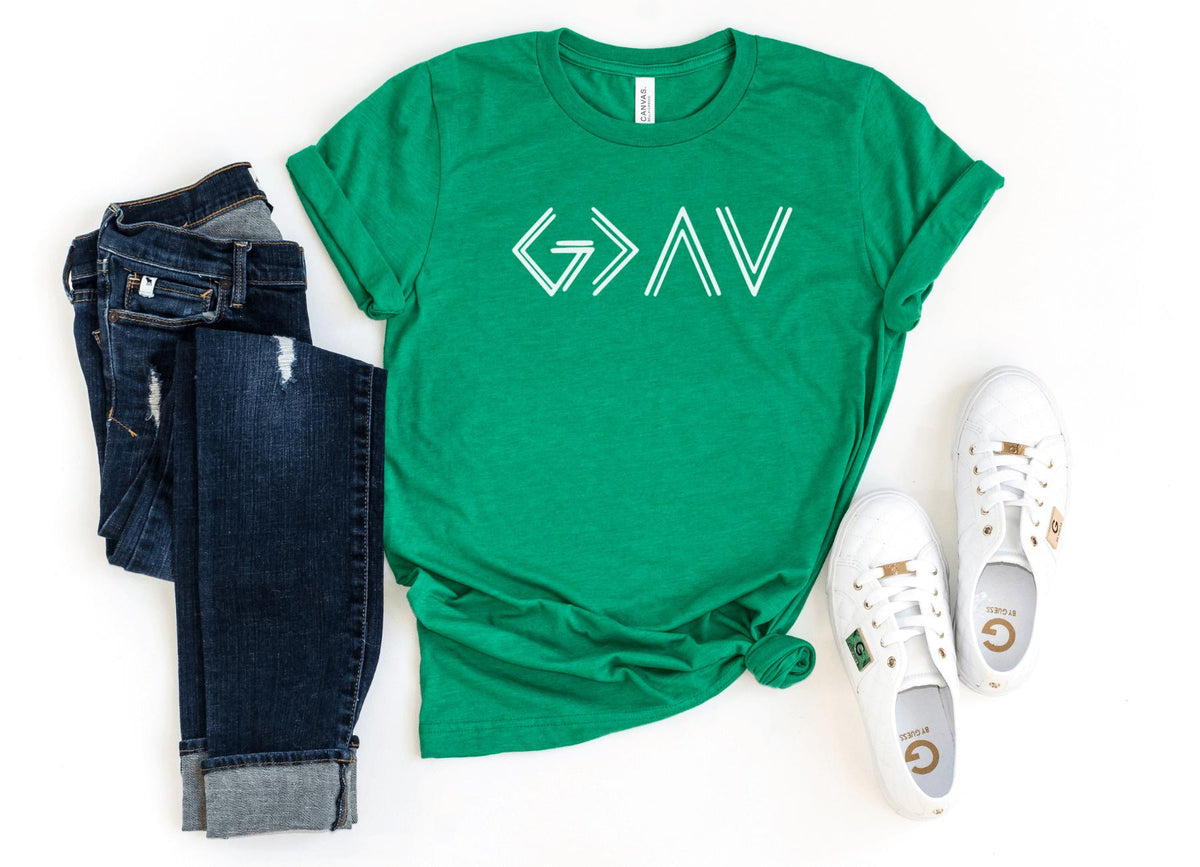 T-Shirt-God Is Greater Than Ups & Downs T-Shirt-S-Heather Kelly-Jack N Roy