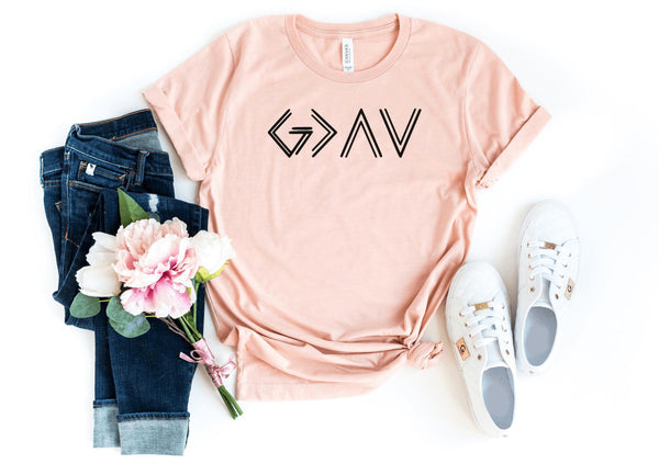 T-Shirt-God Is Greater Than Ups & Downs T-Shirt-S-Heather Peach-Jack N Roy