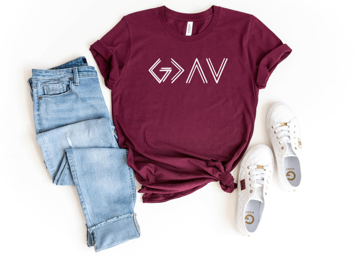 T-Shirt-God Is Greater Than Ups & Downs T-Shirt-S-Maroon-Jack N Roy