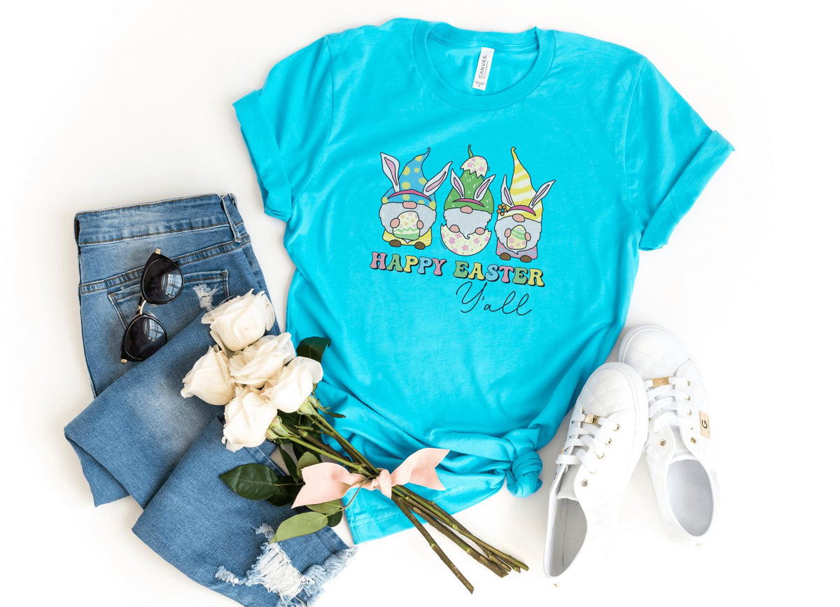 T-Shirt-Happy Easter Y'All T-Shirt-S-Turquoise-Jack N Roy