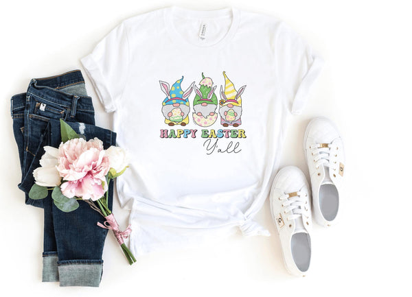 T-Shirt-Happy Easter Y'All T-Shirt-S-White-Jack N Roy