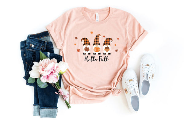 T-Shirt-Hello Fall Gnomes T-Shirt-S-Heather Peach-Jack N Roy