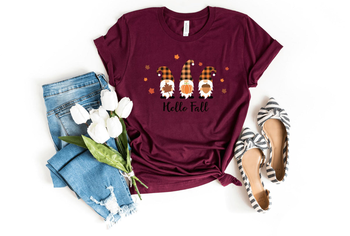 T-Shirt-Hello Fall Gnomes T-Shirt-S-Maroon-Jack N Roy