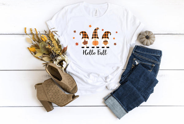 T-Shirt-Hello Fall Gnomes T-Shirt-S-White-Jack N Roy