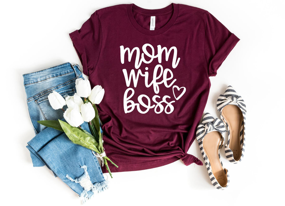 T-Shirt-MOM WIFE BOSS T-Shirt-S-Maroon-Jack N Roy