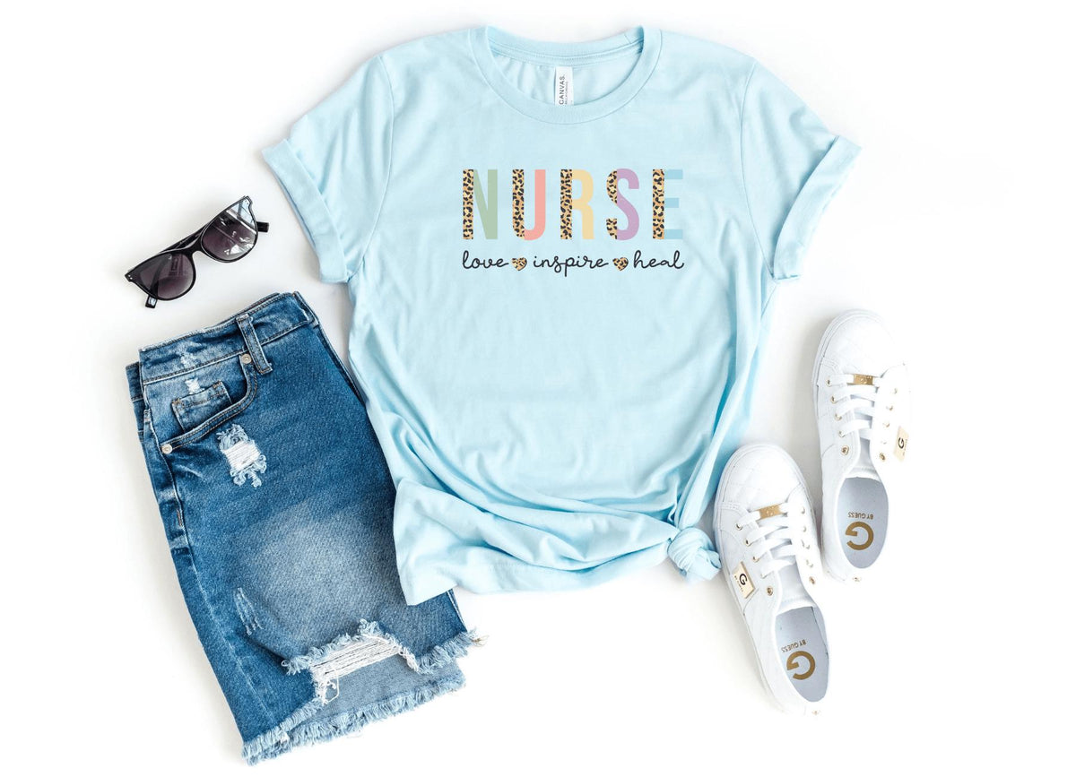 T-Shirt-Nurse: Love Inspire Heal T-Shirt-S-Heather Ice Blue-Jack N Roy