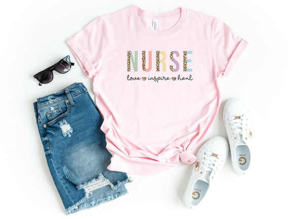 T-Shirt-Nurse: Love Inspire Heal T-Shirt-S-Pink-Jack N Roy