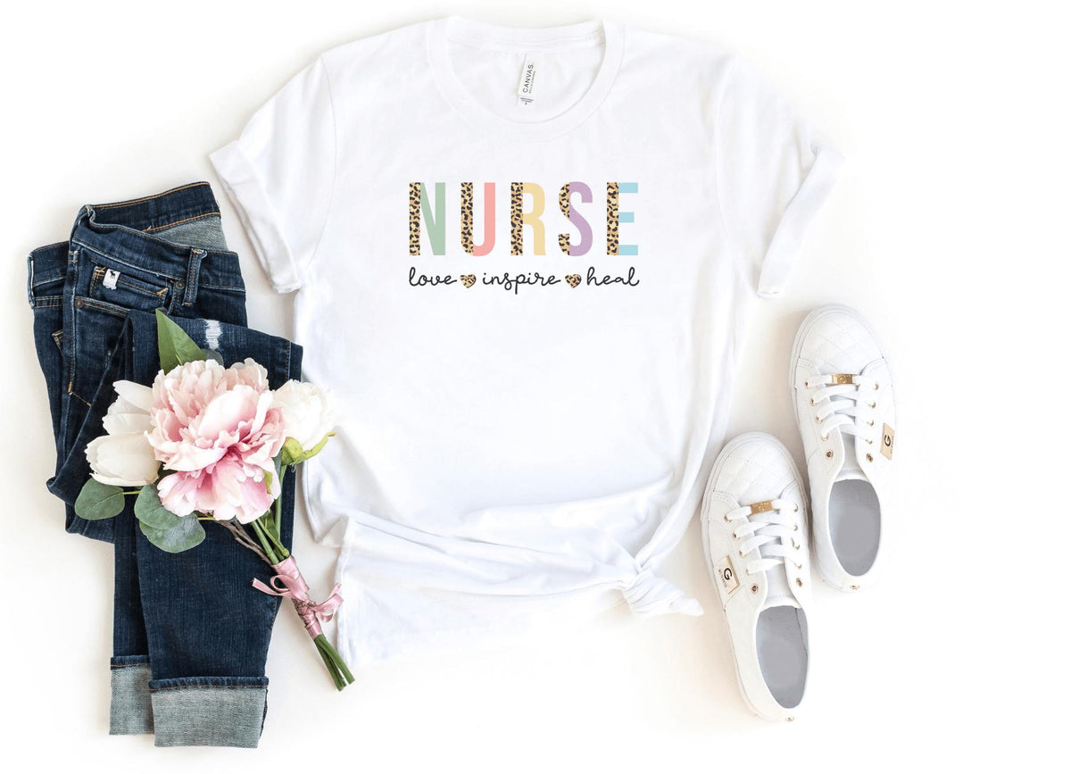 T-Shirt-Nurse: Love Inspire Heal T-Shirt-S-White-Jack N Roy