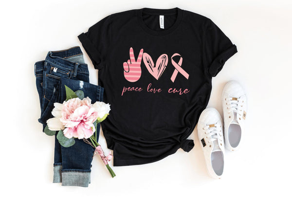 T-Shirt-Peace, Love, Cure T-Shirt 🎗️-S-Black-Jack N Roy