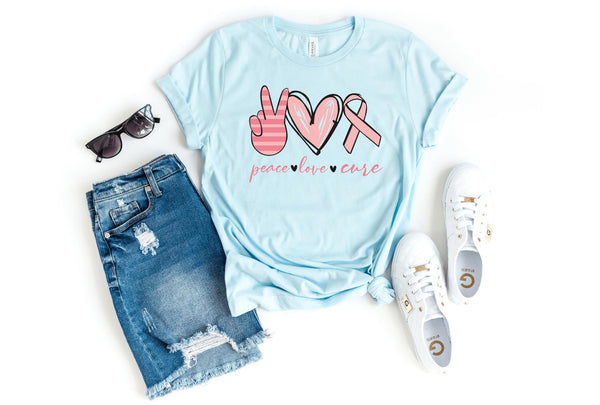 T-Shirt-Peace, Love, Cure T-Shirt 🎗️-S-Heather Ice Blue-Jack N Roy