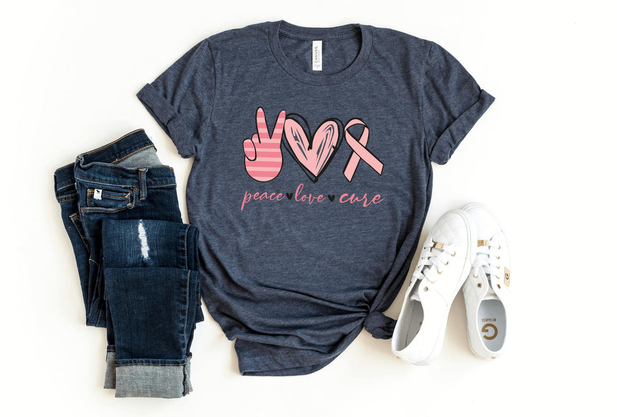 T-Shirt-Peace, Love, Cure T-Shirt 🎗️-S-Navy-Jack N Roy