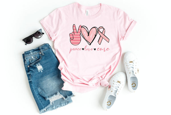 T-Shirt-Peace, Love, Cure T-Shirt 🎗️-S-Pink-Jack N Roy