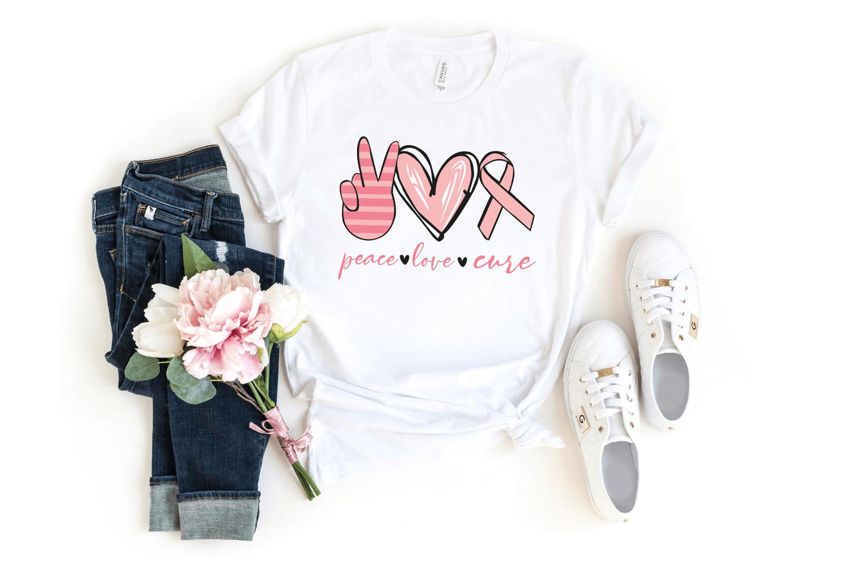 T-Shirt-Peace, Love, Cure T-Shirt 🎗️-S-White-Jack N Roy