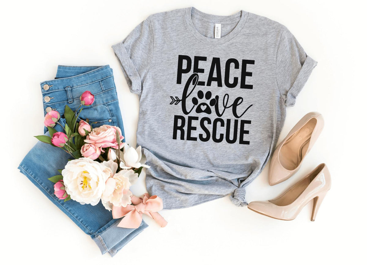 T-Shirt-Peace Love Rescue T-Shirt-S-Athletic Heather-Jack N Roy