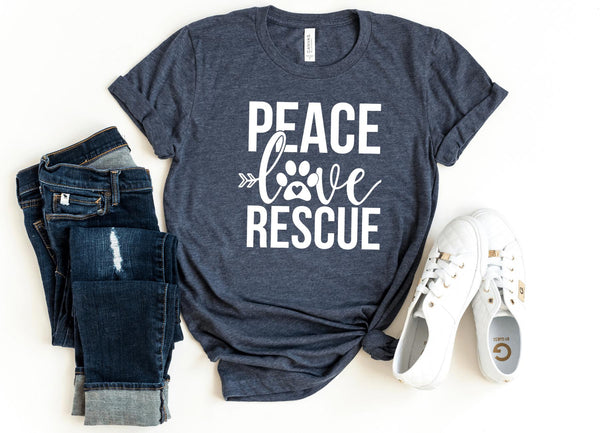 T-Shirt-Peace Love Rescue T-Shirt-S-Heather Navy-Jack N Roy