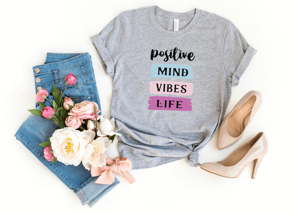 T-Shirt-Positive Mind, Vibes, Life T-Shirt-S-Athletic Heather-Jack N Roy