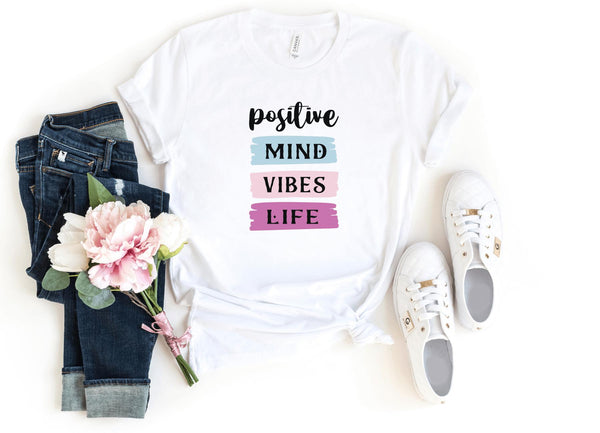 T-Shirt-Positive Mind, Vibes, Life T-Shirt-S-White-Jack N Roy