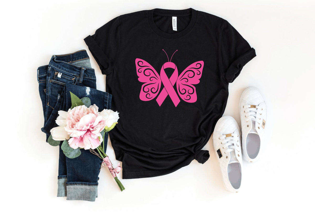 T-Shirt-Ribbon Butterfly T-Shirt 🎗️-S-Black-Jack N Roy