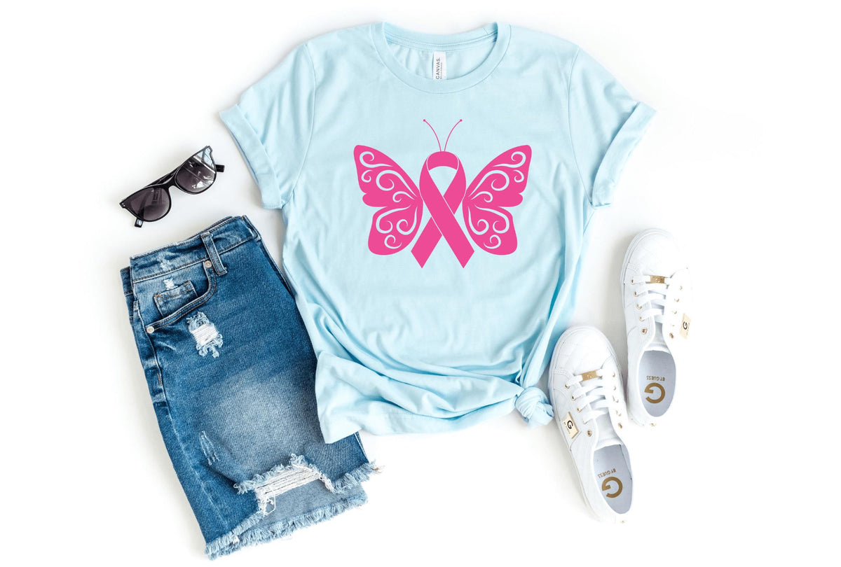 T-Shirt-Ribbon Butterfly T-Shirt 🎗️-S-Heather Ice Blue-Jack N Roy