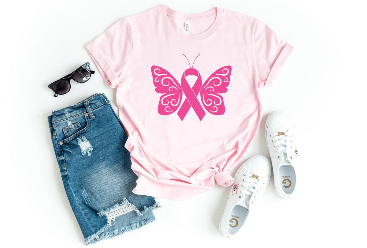 T-Shirt-Ribbon Butterfly T-Shirt 🎗️-S-Pink-Jack N Roy