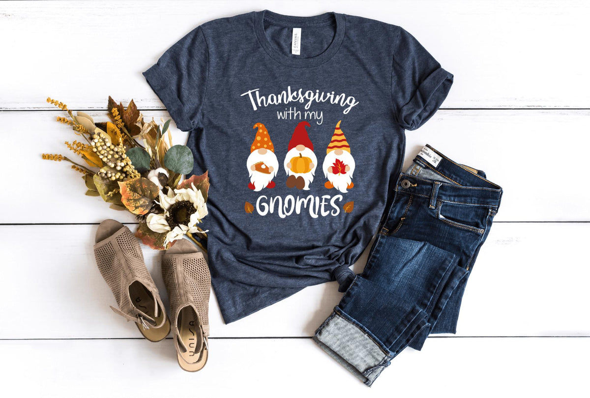 T-Shirt-Thanksgiving Gnomies T-Shirt-S-Heather Navy-Jack N Roy