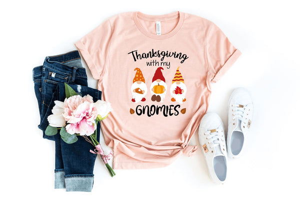 T-Shirt-Thanksgiving Gnomies T-Shirt-S-Heather Peach-Jack N Roy