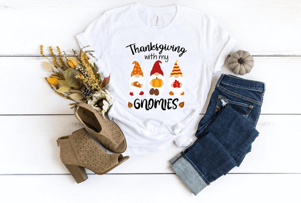 T-Shirt-Thanksgiving Gnomies T-Shirt-S-White-Jack N Roy