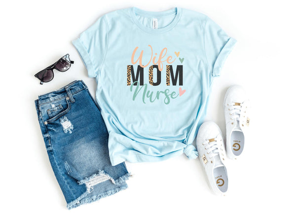 T-Shirt-Wife Mom Nurse (Animal Print) T-Shirt-S-Heather Ice Blue-Jack N Roy