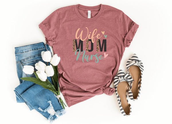 T-Shirt-Wife Mom Nurse (Animal Print) T-Shirt-S-Heather Mauve-Jack N Roy