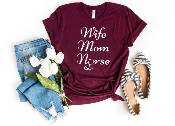 T-Shirt-Wife Mom Nurse T-Shirt-S-Maroon-Jack N Roy