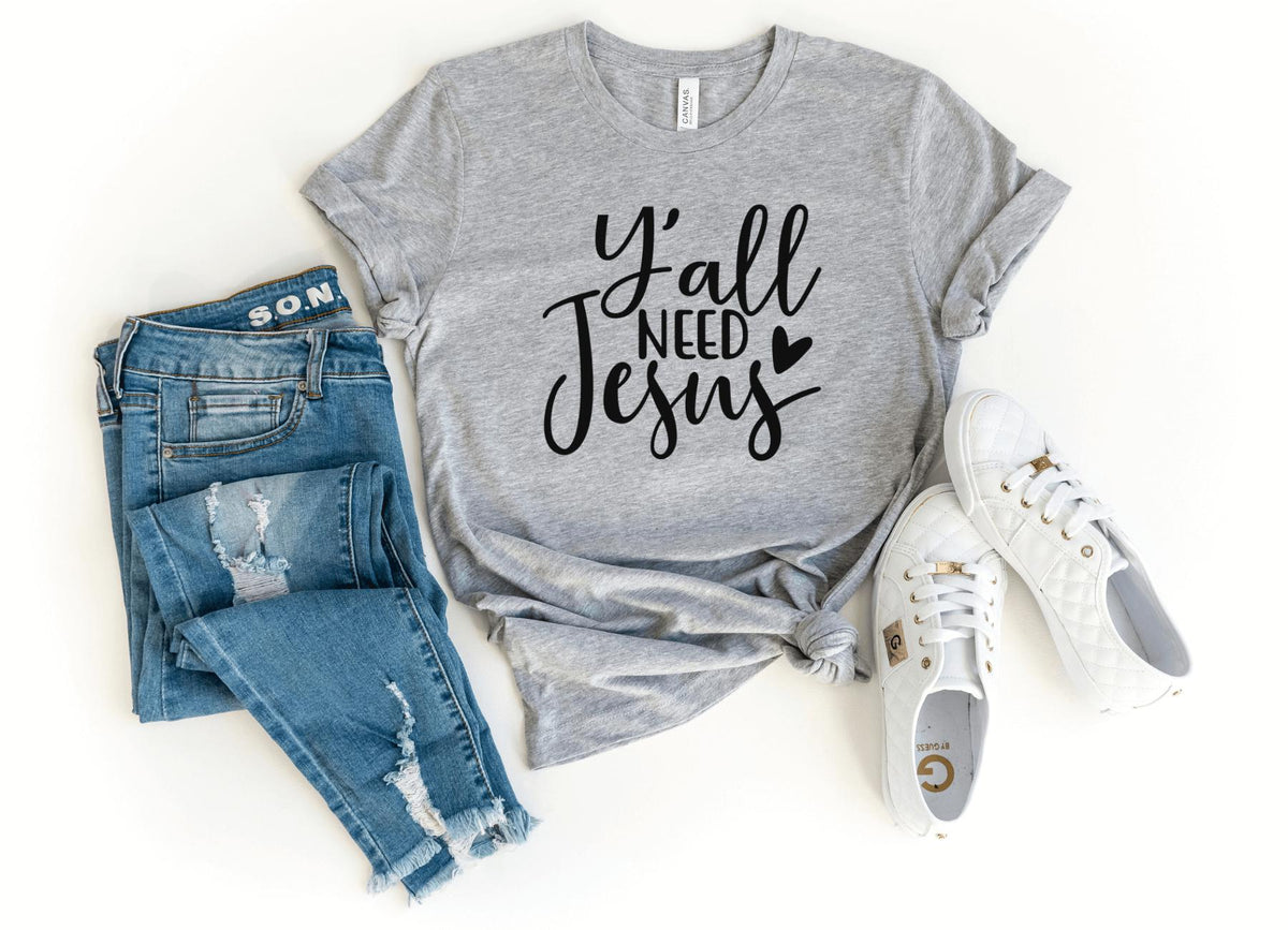 T-Shirt-Y'All Need Jesus T-Shirt-S-Athletic Heather-Jack N Roy